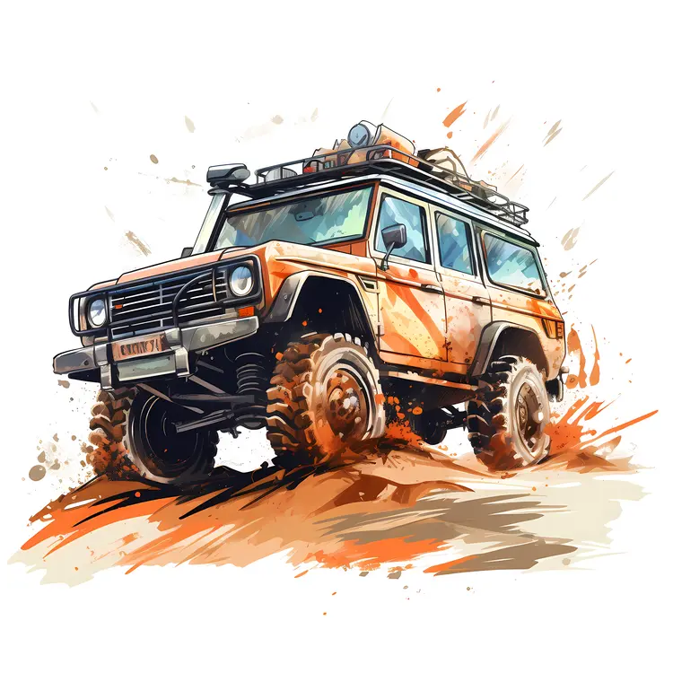 Orange Off-Road Vehicle in Mud