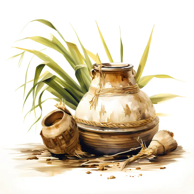 Traditional Clay Pots with Plants and Herbs