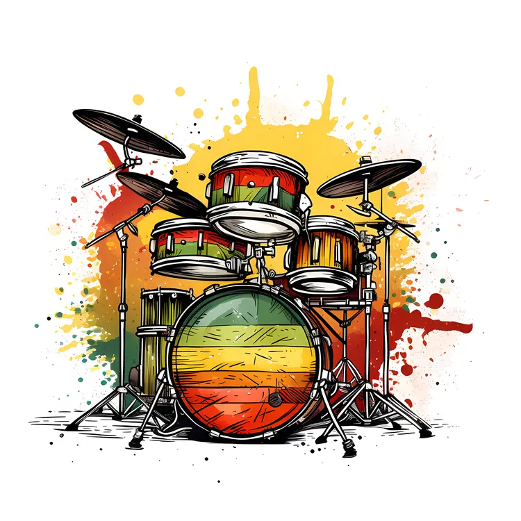 Colorful Drum Set with Splashes