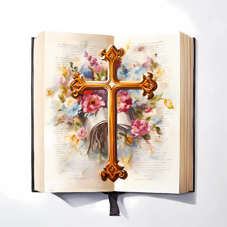 Decorative Book with Cross and Floral Design