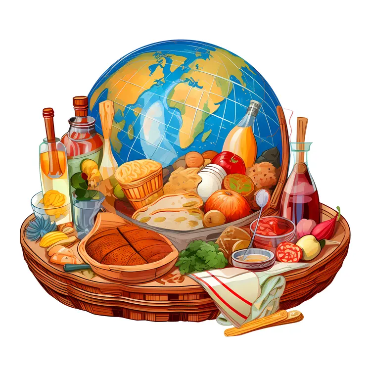 Globe with International Food Basket
