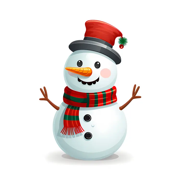 Cute Snowman with Red Hat and Scarf