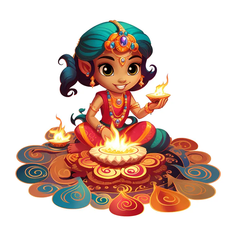 Girl Lighting Diya for Diwali