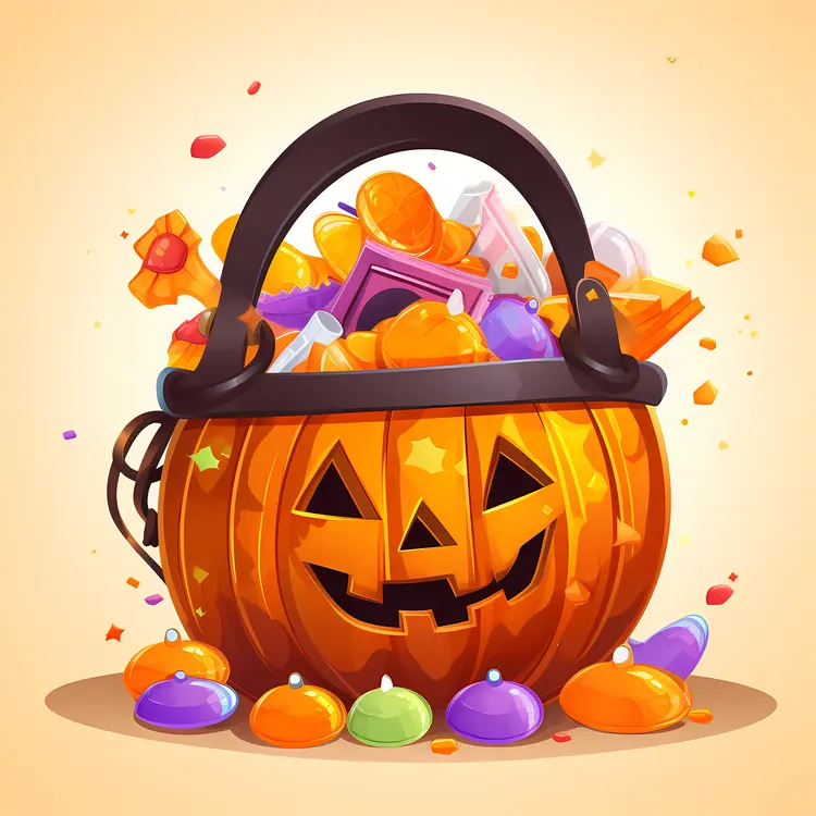 Halloween Pumpkin Basket Filled with Candy