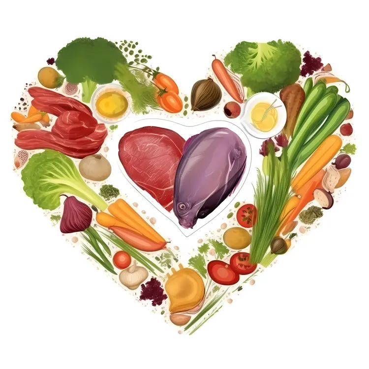 Heart-Shaped Food Arrangement with Vegetables and Meat
