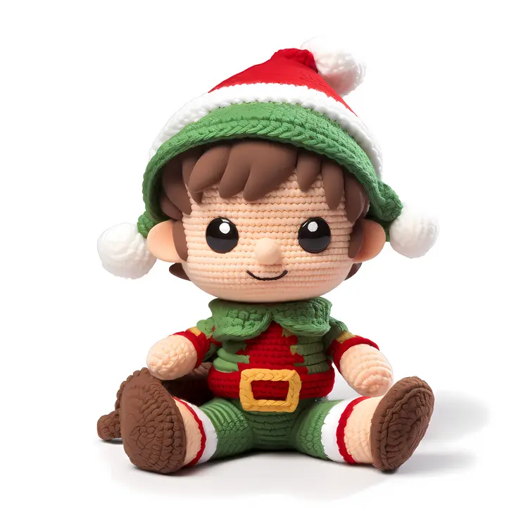 Cute Crochet Elf Doll in Green and Red Outfit