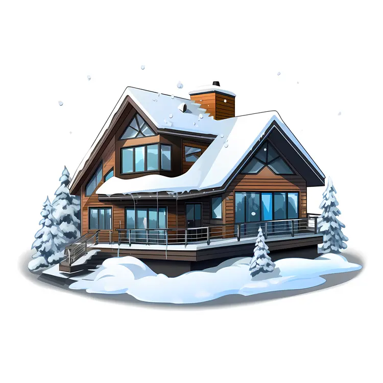 Modern Snowy House with Trees