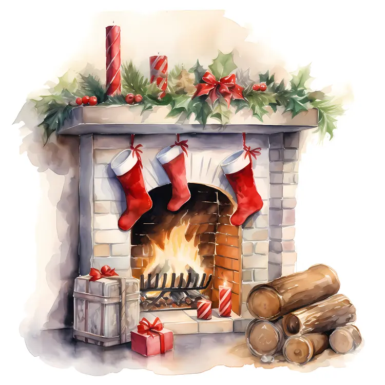 Inviting Christmas Fireplace with Stockings and Gifts