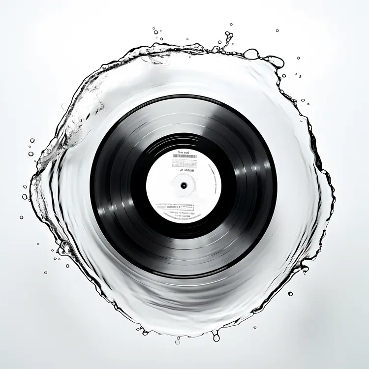 Black Vinyl Record with Water Splash
