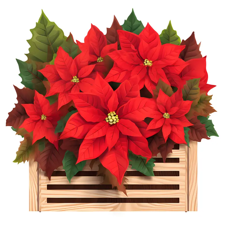 Red Poinsettia in Wooden Crate