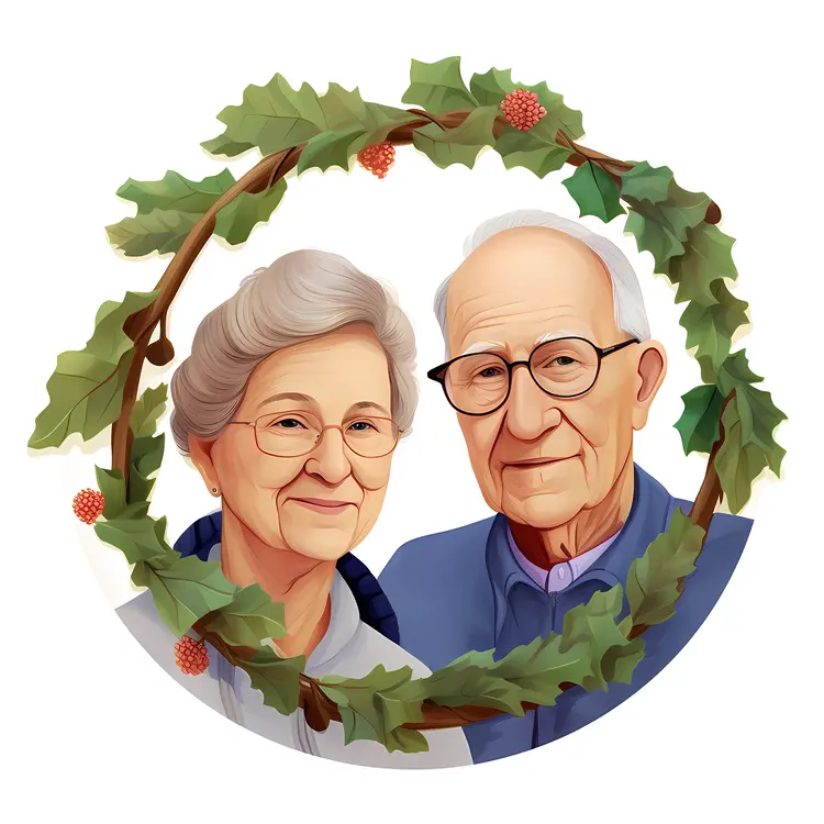 Elderly Couple with Christmas Wreath