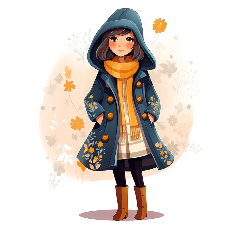 Cute Girl in Blue Coat with Scarf