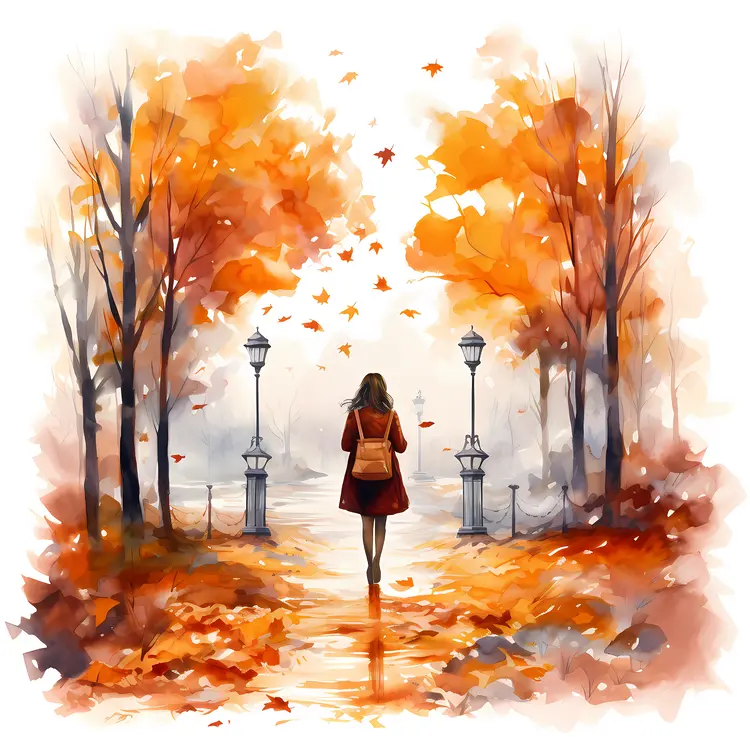 Woman Walking in Autumn Park