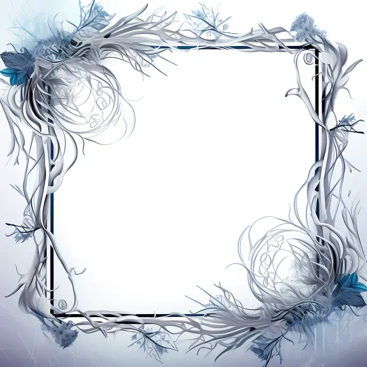 Abstract Blue Frame with Leaves and Branches
