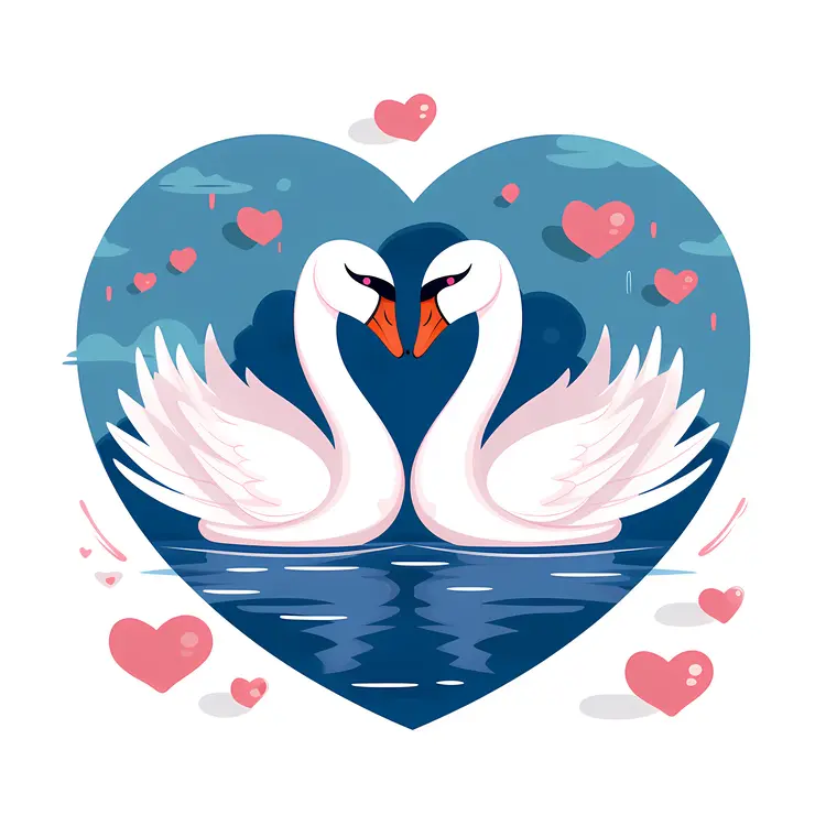 Swans in Love with Heart Background