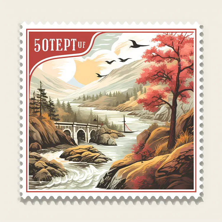 Scenic Stamp with Bridge and River