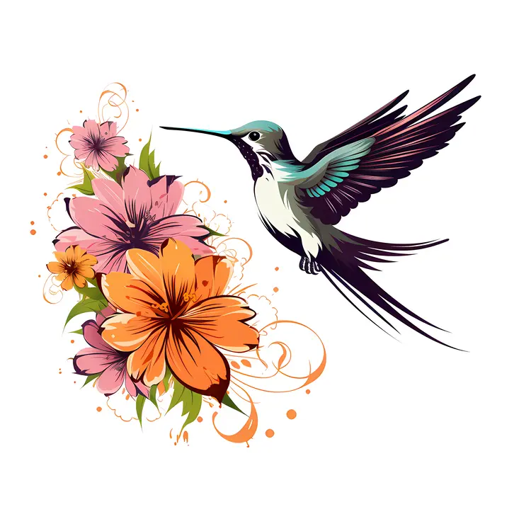 Hummingbird with Vibrant Floral Arrangement