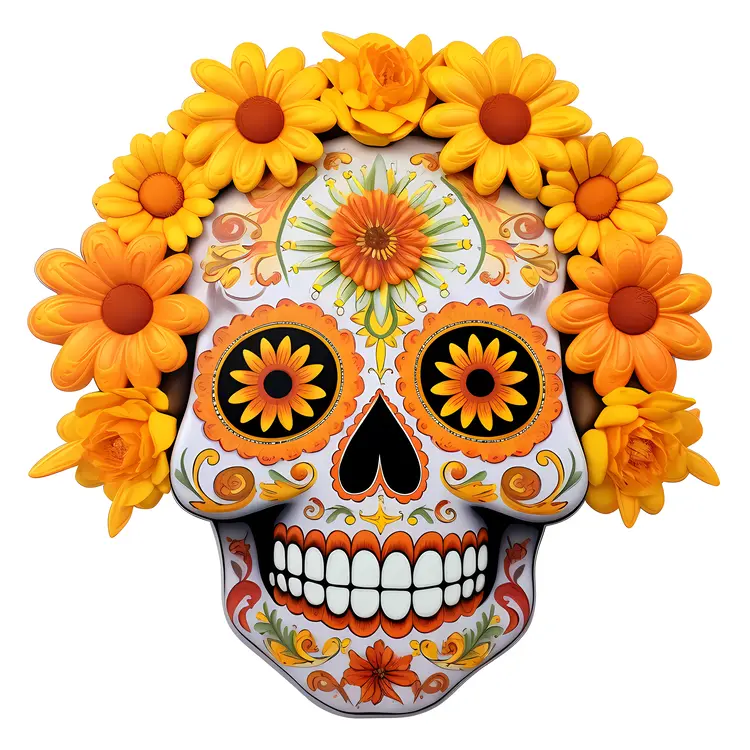 Colorful Sugar Skull with Flowers for Day of the Dead Celebration
