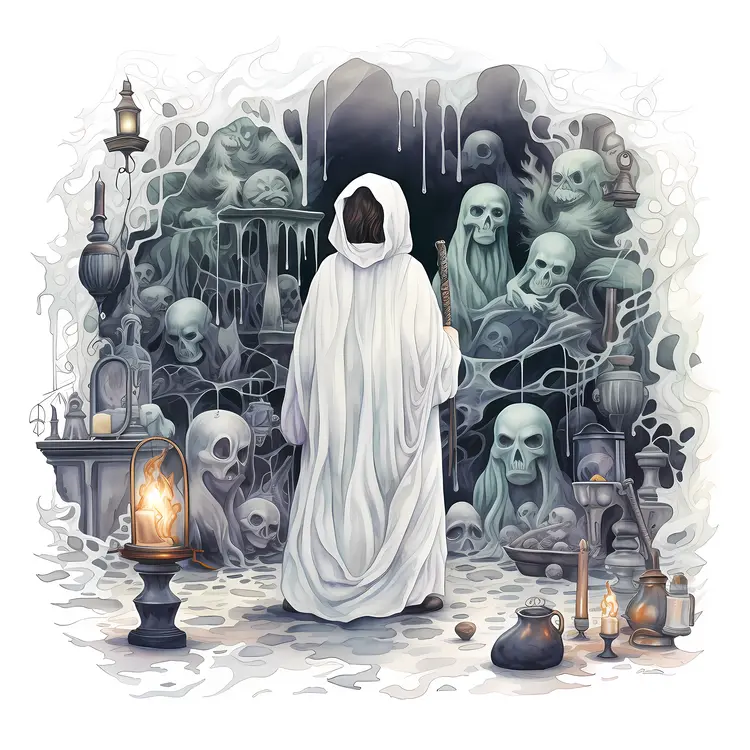 Spooky Ghost with Skulls