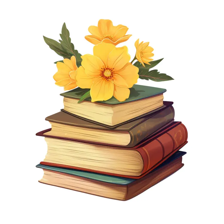 Stack of Books with Yellow Flowers