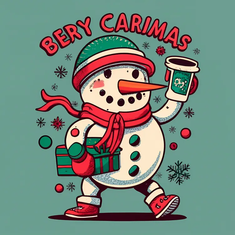 Snowman Enjoying Coffee and Gifts