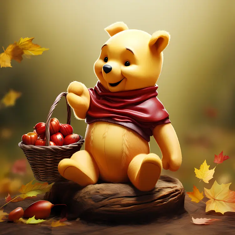 Winnie the Pooh with Basket of Apples