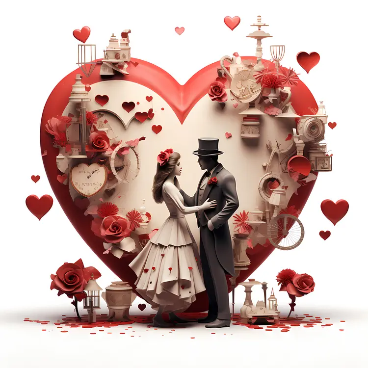 Couple Embracing in Front of Large Heart
