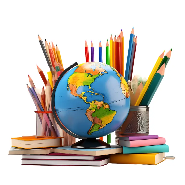 Colorful Globe with Books and Pencils for Education Concept