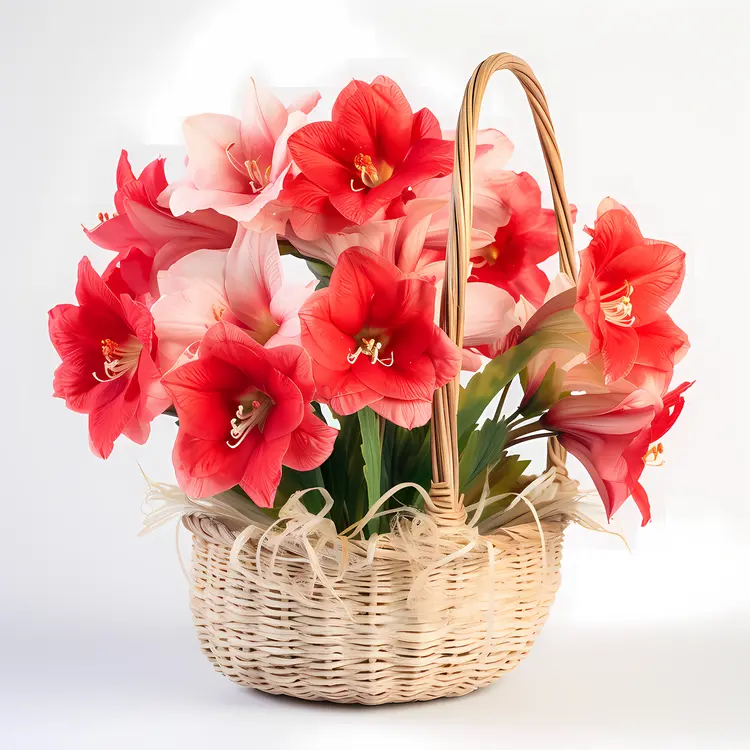 Red and Pink Flowers in a Basket