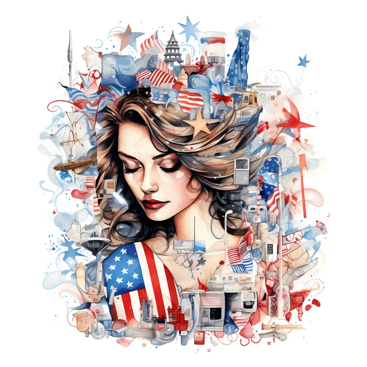 Woman with American Flag Collage