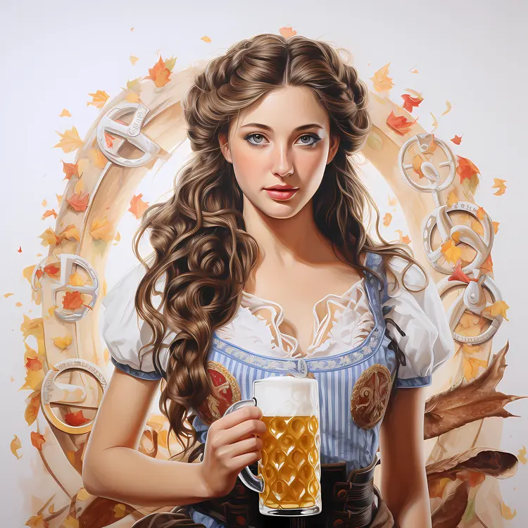 Woman with Beer and Autumn Leaves