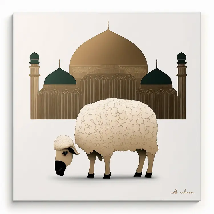 Sheep in Front of Mosque for Eid al-Adha