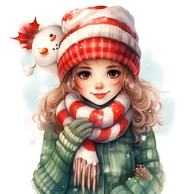 Cute Girl with Snowman Hat