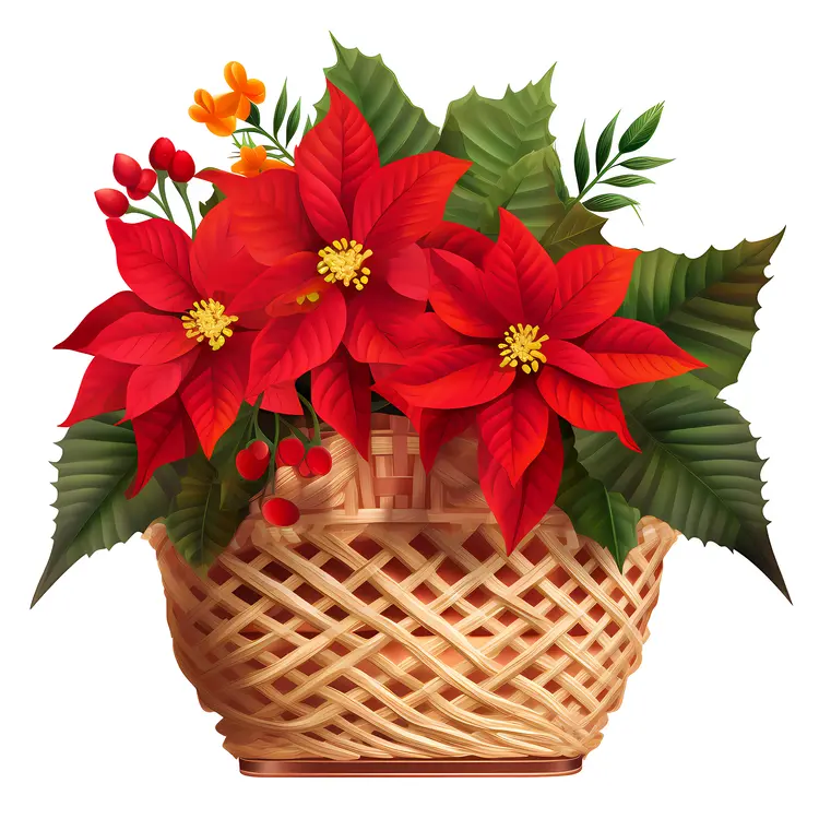 Red Poinsettia in a Basket
