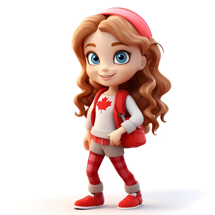 Cute Girl in Red Jacket with Maple Leaf