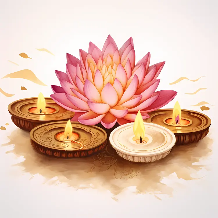 Lotus and Diyas for Diwali
