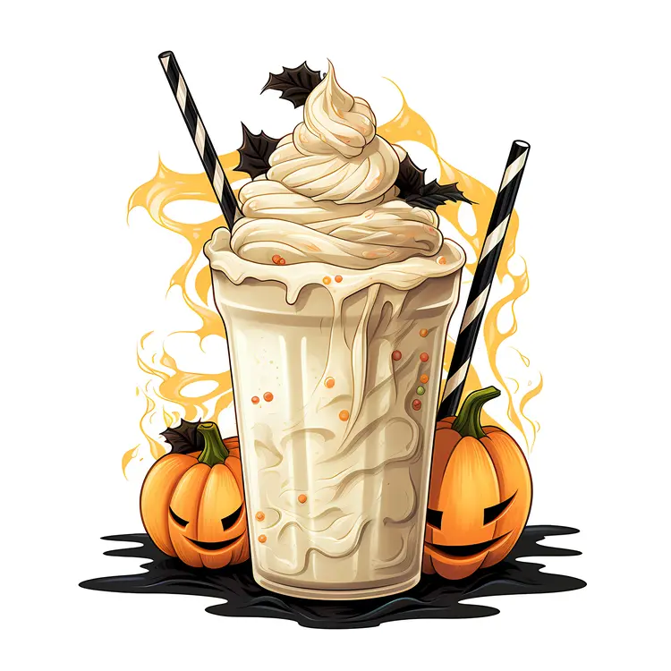 Pumpkin Milkshake with Whipped Cream and Straw