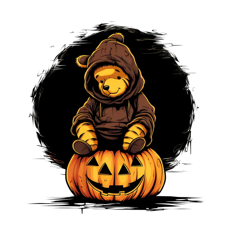 Cute Bear in Hoodie with Pumpkins