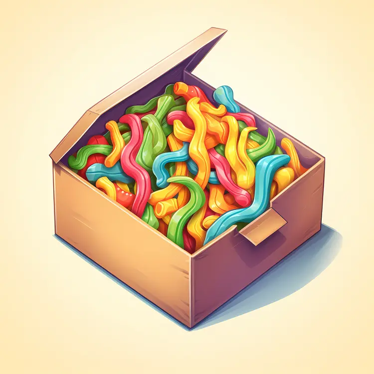 Box of Colorful Gummy Worms for Festive Treats