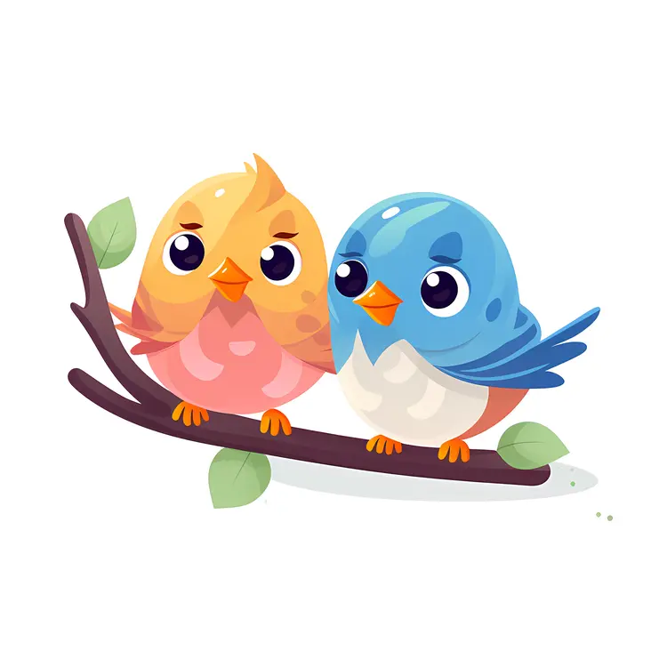 Cute Cartoon Birds on a Branch