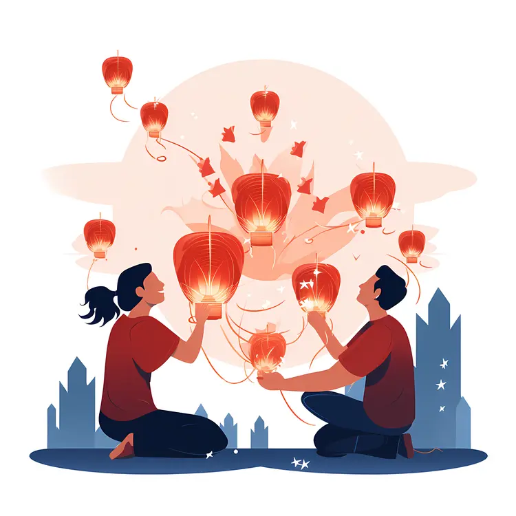 Red Lanterns in the Sky