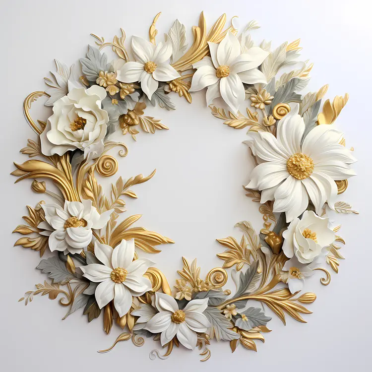 Elegant Floral Wreath with White and Gold Flowers