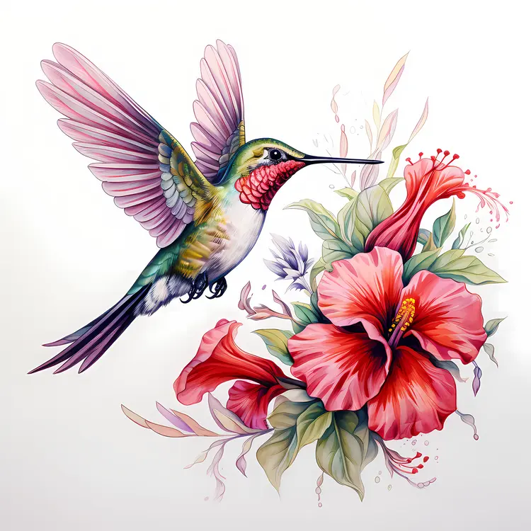 Hummingbird with Red Flowers