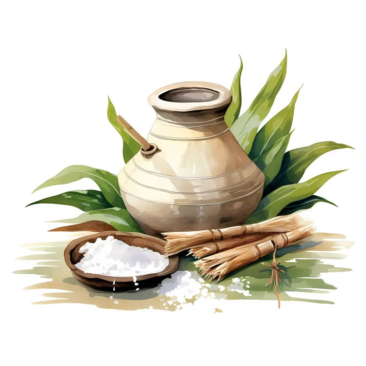 Traditional Clay Pot with Salt and Herbs