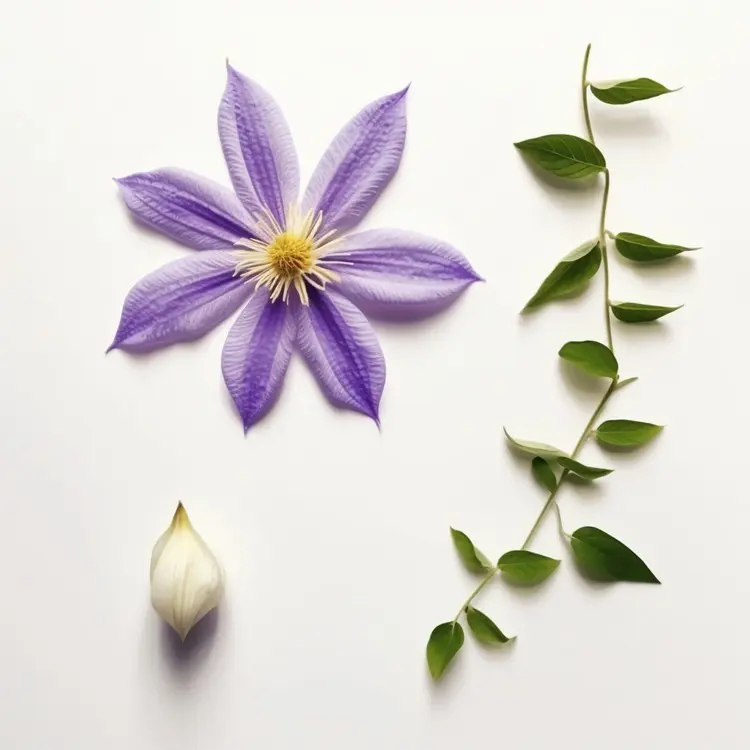 Beautiful Clematis Flower with Bud and Leaves