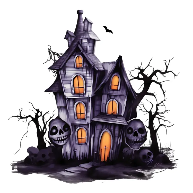 Spooky Haunted House with Skulls