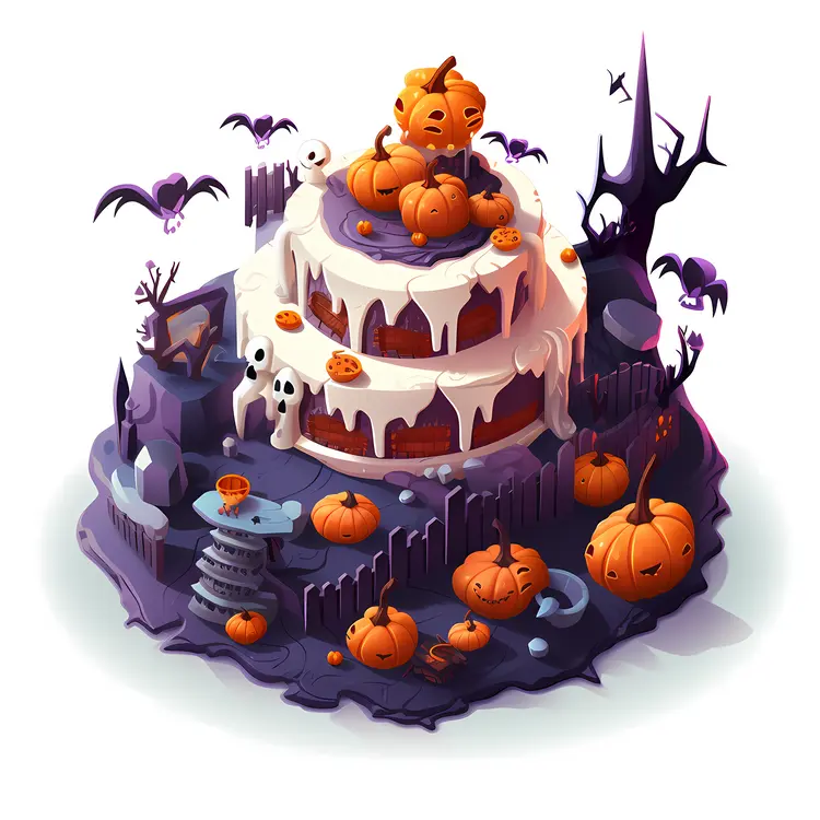 Halloween Cake with Pumpkins and Ghosts