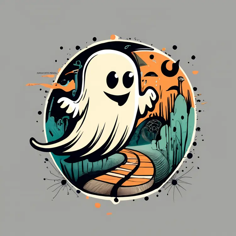 Happy Ghost on a Path under the Moon on Halloween