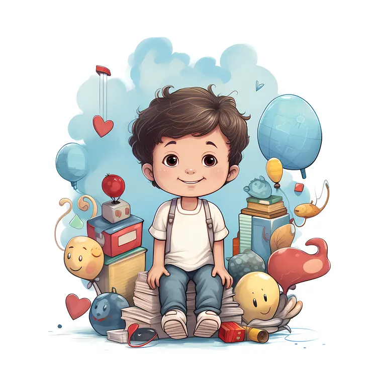 Cute Boy with Toys and Balloons