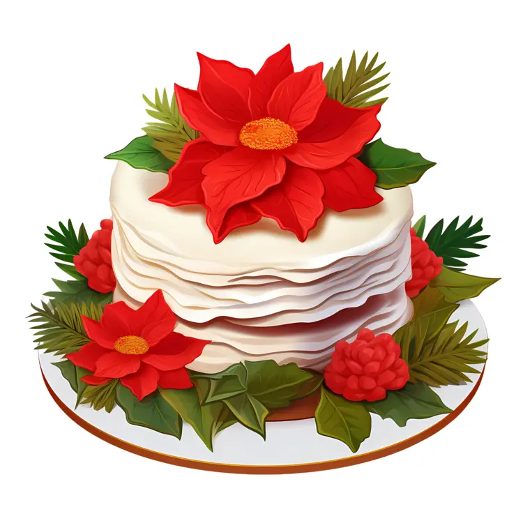 Christmas Cake with Poinsettia and Icing
